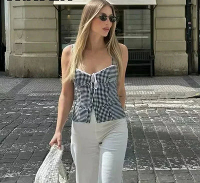Fudus | Kariertes Cami Top Mit Schleife
