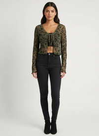 Transparente Mesh Damenjacke – Fleur in Olivgrün
