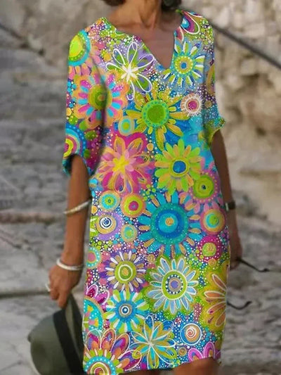 Hannah – kleid mit v-ausschnitt und blumendruck