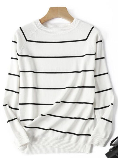 Stilvoller gestreifter Strickpullover mit Rundhalsausschnitt für Damen | Ideal für den Winter