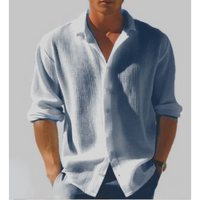 Kai | Herren Sommer Langarmhemd Knopfleiste Leicht Casual Modern in Blau