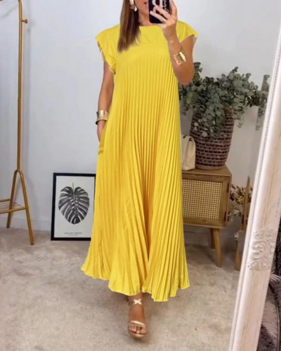 Damen Sommerkleid mit Rundhalsausschnitt und Falten