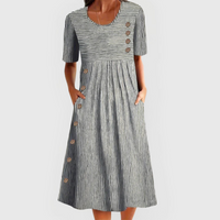 Jarna | Gestreiftes Midi-Kleid in Grau