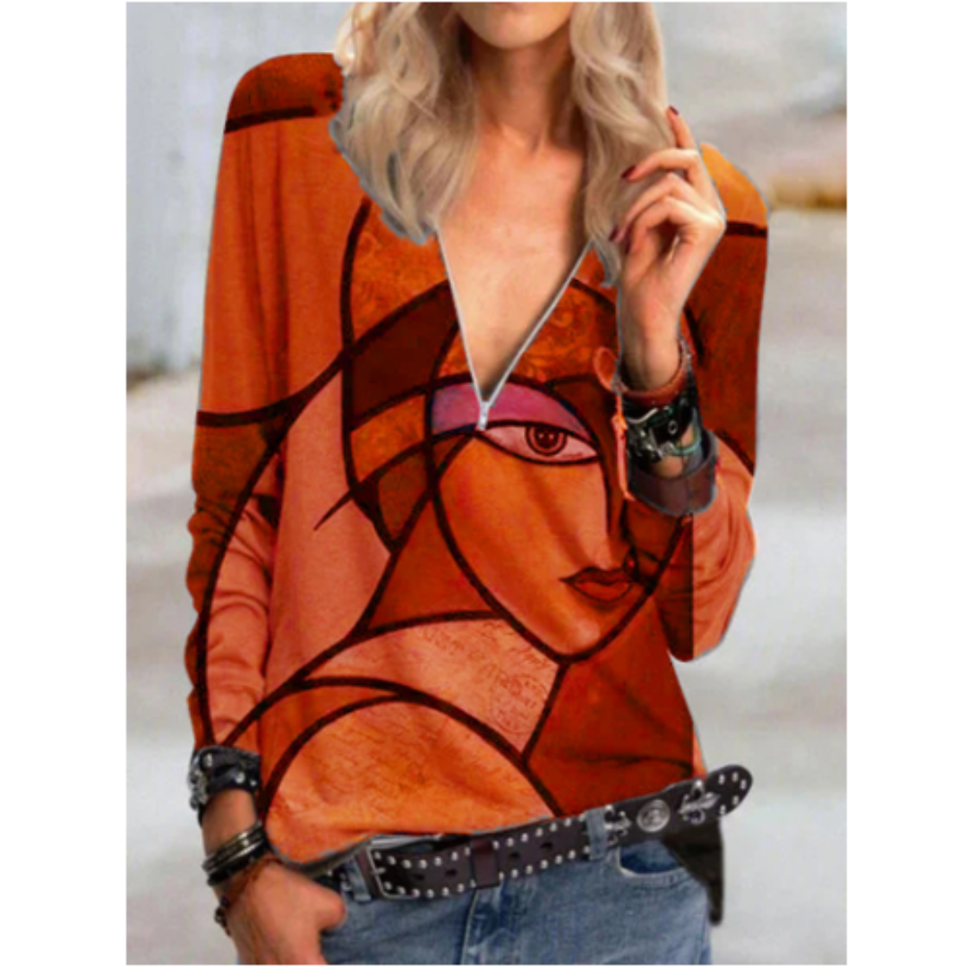 Brunetta® | Stylische Bluse mit V-Ausschnitt und abstraktem Print