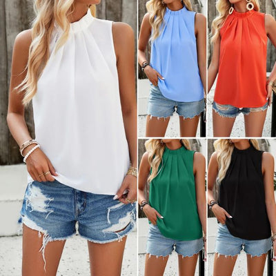 Lunarry | Ärmellose Plissee-Bluse mit Halterneck