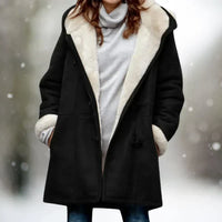 Adelaida | Warmer und Stilvoller Fleece Mantel in Schwarz