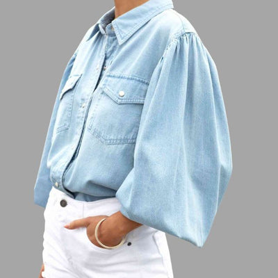 Durchsuchen® | Jeansbluse mit entspannter Passform und übergroßen Taschen