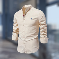 Herren Langarm Alltags Stehkragen Hemd in Beige