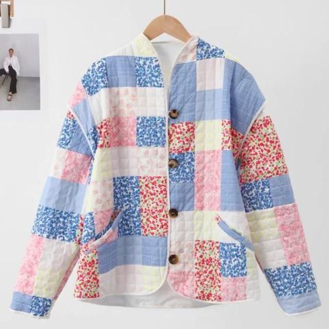 Harpij | Gewatteertes Patchwork-Jacke mit Blumen- und Gingham-Prints