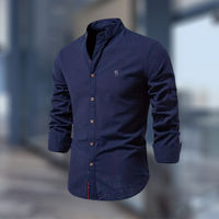 Herren Langarm Alltags Stehkragen Hemd in Marineblau