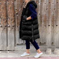 GENA™ -  Lange Modische Jacke mit Kapuze in Schwarz