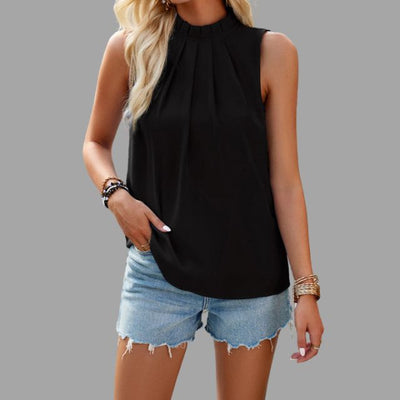 Lunarry | Ärmellose Plissee-Bluse mit Halterneck