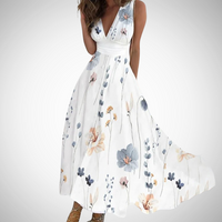 Via | Damen Maxi-Kleid Blumenprint V-Ausschnitt Ärmellos in Blumig-weiß