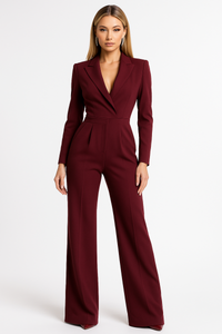 Céleste | Damen Jumpsuit Langarm Wickeloptik Elegant Business Feminin in Rot
