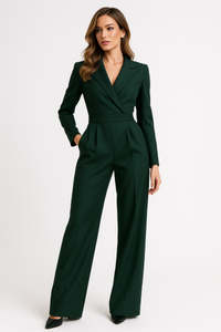 Céleste | Damen Jumpsuit Langarm Wickeloptik Elegant Business Feminin in Grün