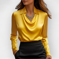 Sofia | Damen Bluse Wasserfallkragen Fließend Feminin Elegant Casual in Gelb