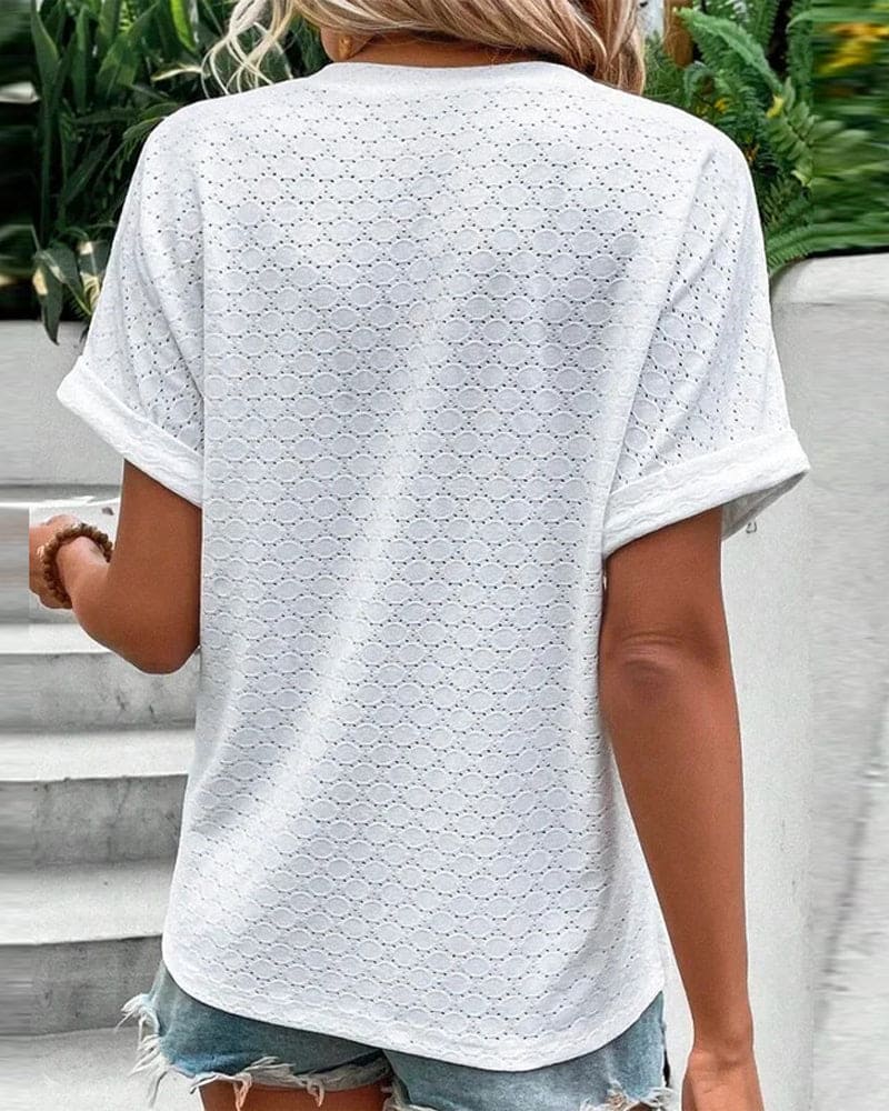 Fudus | Lässig Bluse Mit V-ausschnitt in Einer Einfarbigen Farbe, Mit Einem Knopf Geschlossen