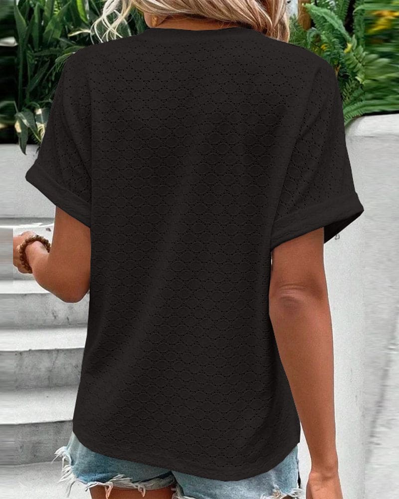 Fudus | Lässig Bluse Mit V-ausschnitt in Einer Einfarbigen Farbe, Mit Einem Knopf Geschlossen