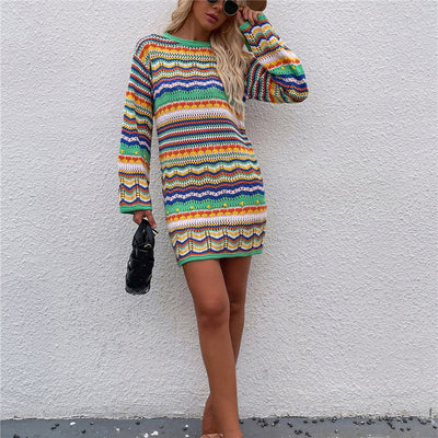 Quirein | Herbstliche bunte Strickkleid-Trui