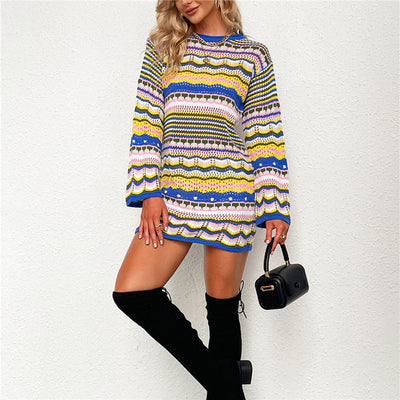 Quirein | Herbstliche bunte Strickkleid-Trui