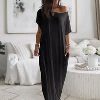 Daphne™ Maxikleid mit weitem Ausschnitt und Seitentaschen in Schwarz