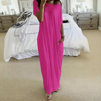 Daphne™ Maxikleid mit weitem Ausschnitt und Seitentaschen in Rosa