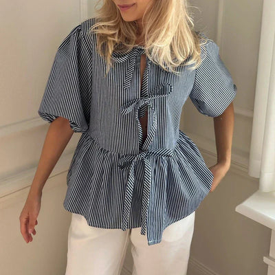 Brunelle® | Vintage gestreifte Bluse mit Schleife