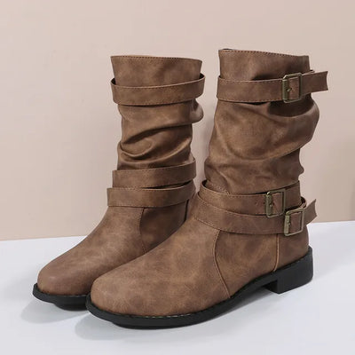 Kondara | Damen Boots mit Gürtel und Niedrigem Absatz