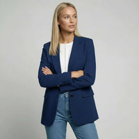 Marianne | Damen Langer Blazer Zweiknopf Klappentaschen Elegant Business in Blau