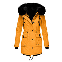 Damenparka mit Kapuze, Knöpfen und Taschen in Gold