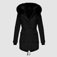 Damenparka mit Kapuze, Knöpfen und Taschen in Schwarz