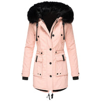 Damenparka mit Kapuze, Knöpfen und Taschen in Rosa