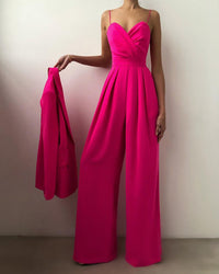 Drune | Damen Riemen Overall Sinnlich Figurbetont Party Abend Trend in Rose Rot