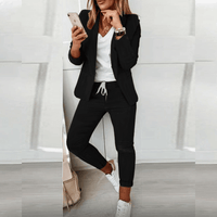 Drune | Damen Blazer Set Elegant Bequem Business Tailliert Modern in Schwarz
