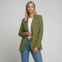 Marianne | Damen Langer Blazer Zweiknopf Klappentaschen Elegant Business in Olivgrün