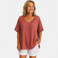 Anna | Damen T-Shirt Locker Bequem Bauchbedeckung Komfort Casual in Dunkelrosa