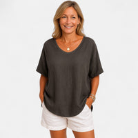 Anna | Damen T-Shirt Locker Bequem Bauchbedeckung Komfort Casual in Dunkelgrau