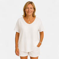 Anna | Damen T-Shirt Locker Bequem Bauchbedeckung Komfort Casual in Weiß