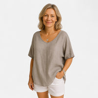 Anna | Damen T-Shirt Locker Bequem Bauchbedeckung Komfort Casual in Grau