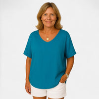 Anna | Damen T-Shirt Locker Bequem Bauchbedeckung Komfort Casual in Blau
