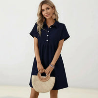 Kleid Hildegard™ aus Hochwertigem Strukturiertem Strick / Klassische Geometrische Struktur und Feminine Haltung! in Marineblau