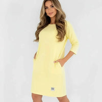 Daily™-Kleid aus Comfort-Strick mit 3/4-Ärmeln / Das elegante Basic, das die Figur vorteilhaft betont, ohne einzuengen! in Gelb