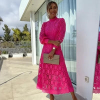 Leonor™-Kleid aus handgefertigter Spitze mit feiner Verarbeitung / Luxuriöse Eleganz mit Haltung und Klasse! in Pink