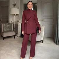 Catherine™ Tailoring-Set mit Blazer und Gerader Hose / Eleganz und Präsenz für Starke Frauen in Wein