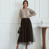 Noémie™-Set mit weicher Strickbluse und Animal-Print-Schleife am Rücken / Gemütliche Eleganz mit überraschendem Charme! in Khaki