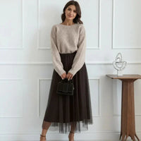 Noémie™-Set mit weicher Strickbluse und Animal-Print-Schleife am Rücken / Gemütliche Eleganz mit überraschendem Charme! in Braun