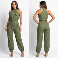 Dominna™ Jumpsuit aus Leichter Sarja im Raffinierten Cargo-Stil in Grün