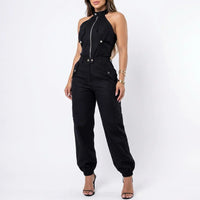 Dominna™ Jumpsuit aus Leichter Sarja im Raffinierten Cargo-Stil in Schwarz