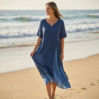Premium Viskose Miami™ Kleid mit Stilvollem Seitenschlitz in Blau