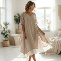 Premium Viskose Miami™ Kleid mit Stilvollem Seitenschlitz in Beige
